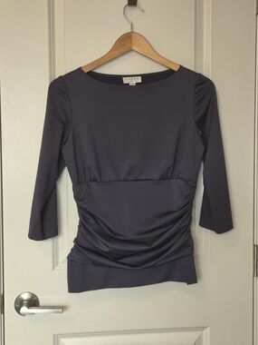 Fred Navy Long-Sleeve Ruched Waist Top